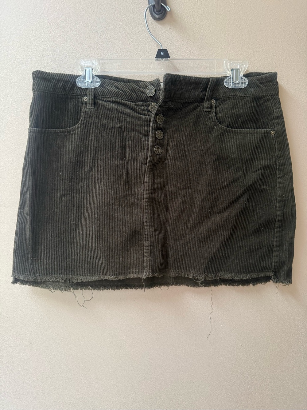 Indigo Rein Olive Green Corduroy Button-Front Mini Skirt
